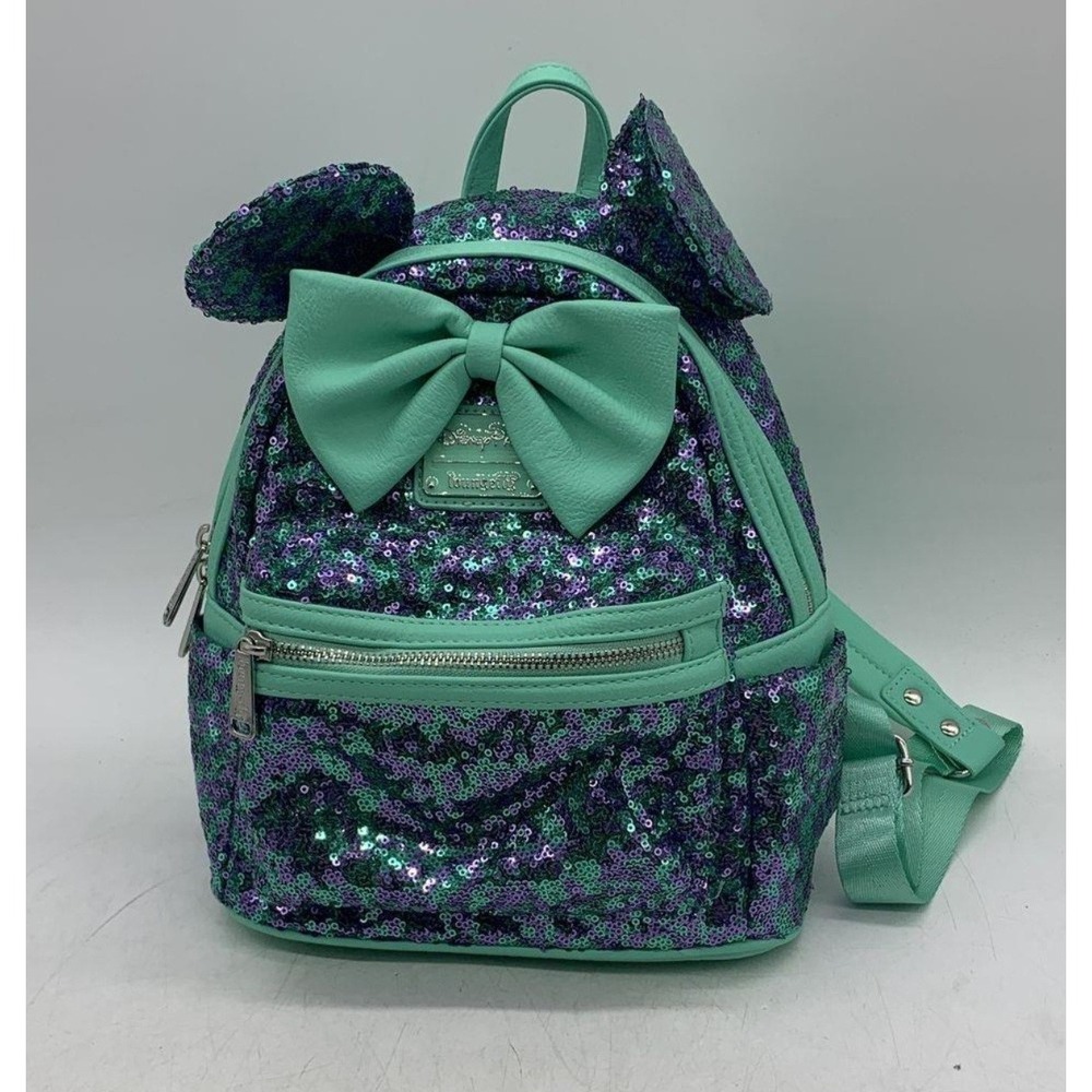 LOUNGEFLY 2023‎  Disney Parks Sequin Minnie Mouse Backpack – Teal & Purple - Picture 2 of 7
